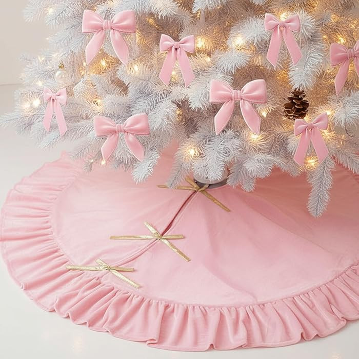 48 Inches Velvet Christmas Tree Skirt Pink with Gold Bow Fur Plush Tree Skirt Luxury Xmas Skirts ... | Amazon (US)