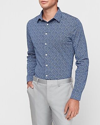 Extra Slim Floral Luxe Comfort Knit Dress Shirt Blue Men's M Tall | Express