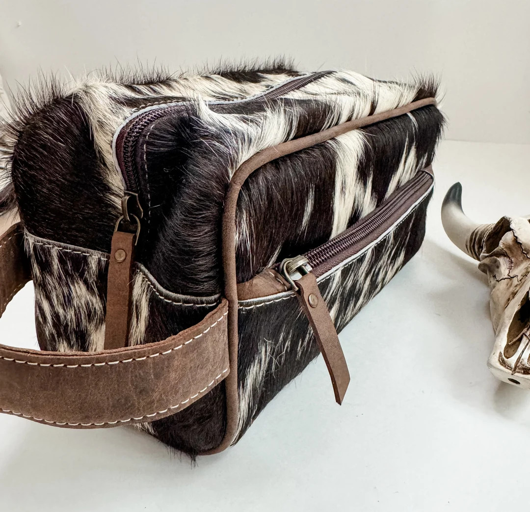 COWHIDE TOILETRY BAG Genuine Hair on Cowhide | Leather Makeup Bag Travel Toiletry Pouch Western S... | Etsy (US)