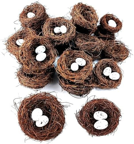 GXXMEI 24PCS/Set Small Faux Bird Nest with Eggs for Crafts, Artificial Rattan Birds Nest for East... | Amazon (US)