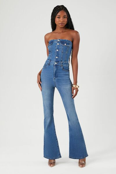 Strapless Denim Flare-Leg Jumpsuit | Forever 21