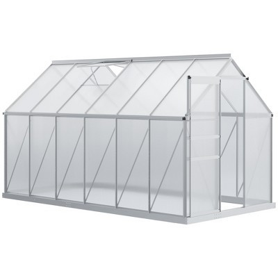 Outsunny 12' x 6.2' x 6.5' Polycarbonate Greenhouse, Heavy Duty Outdoor Aluminum Walk-in Green House Kit with Vent, Gutter & Door, Silver | Target