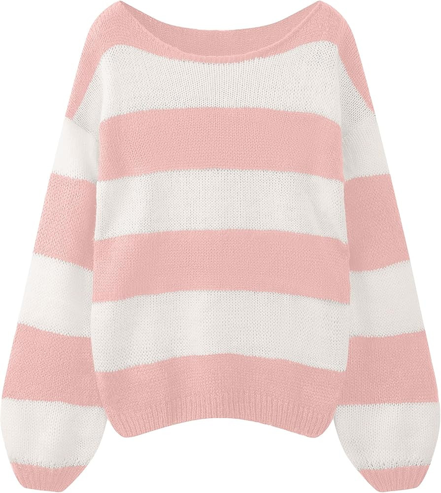 Sweaters for Womens Fall Winter Y2K Oversized Preppy Jumper Sweaters Lightweight Knit Color Block... | Amazon (US)