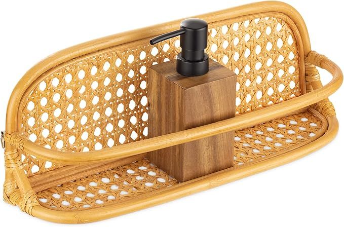 Navaris Floating Shelf for Wall - Small Rattan Wood Wooden Shelf Unit for Bathroom Living Bedroom... | Amazon (UK)
