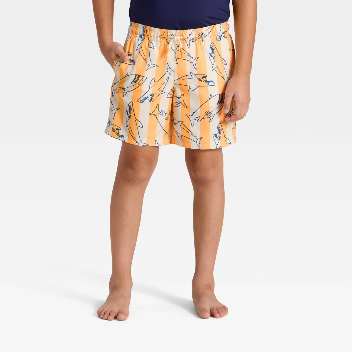 Boys' Pinstripe Shark Printed Swim Shorts - Cat & Jack™ Starry Yellow/Cream/Blue | Target
