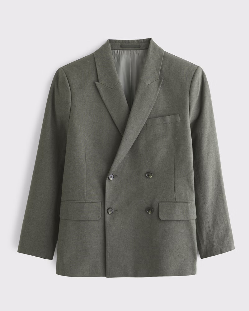 Abercrombie & Fitch Men's The A&F Collins Tailored Double-Breasted Linen-Blend Blazer in Dark Sage - Size 36 SHORT | Abercrombie & Fitch (US)