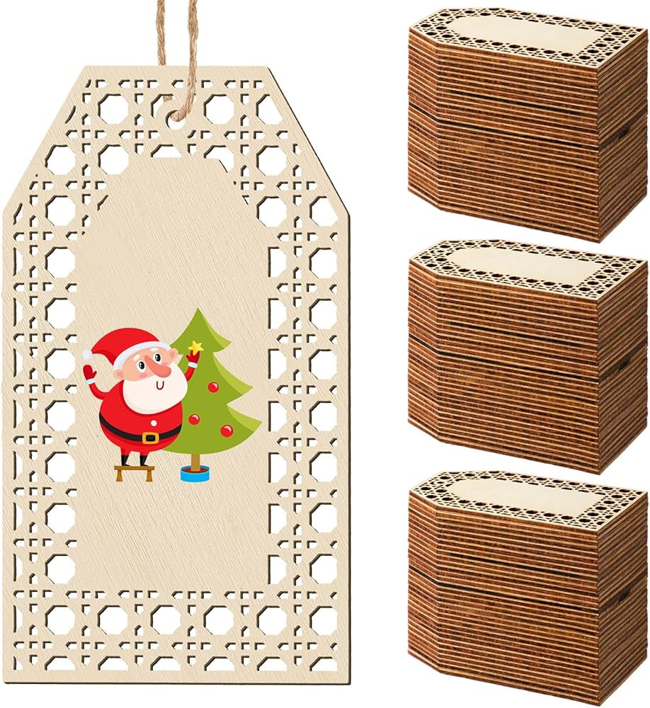 Soaoo 100 Pieces DIY Christmas Wooden Hanging Ornaments Rattan Gift Tags Unfinished Wood Cutout w... | Amazon (US)