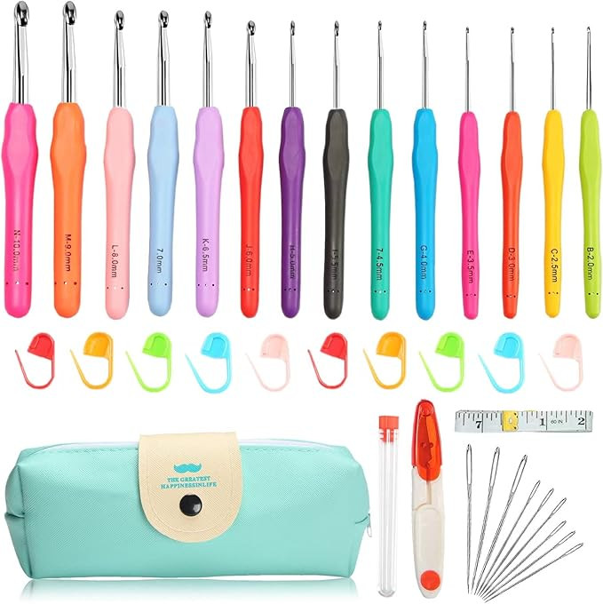 NaoShiro Crochet Hooks Set, 14 Size (2mm-10mm) Ergonomic Crochet Needle with Storage Case, Croche... | Amazon (US)