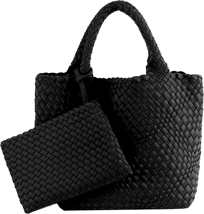 Designer Woven Tote Bag + Purse Women Neoprene Tote Handbag Large Shoulder Top-Handle Underarm Tr... | Amazon (US)