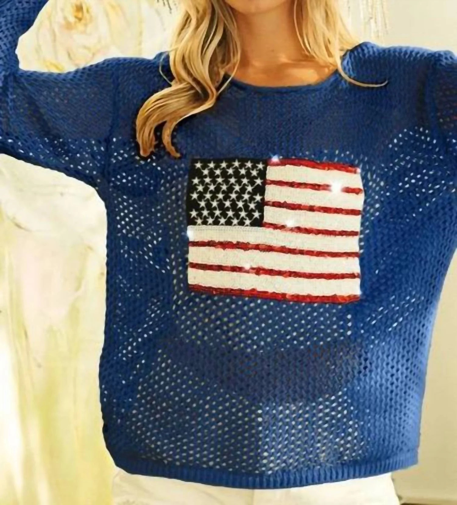 Sequin American Flag Patch Cover Up Tee In Navy | Shop Simon