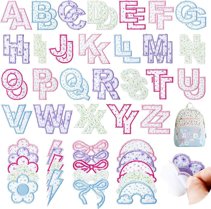 72 Pcs Floral Patches for Girls Self Adhesive Letter Patches Stick on Fabric Stickers for Clothes... | Amazon (US)