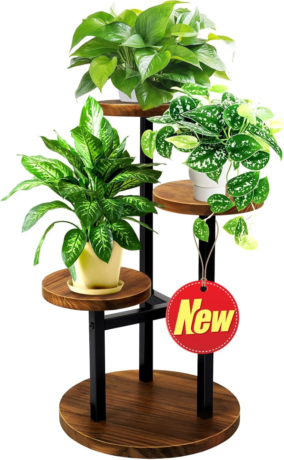 GEEBOBO 3 Tier Plant Stand Indoor, Metal Wood Plant Stands For Indoor Plants Multiple, Corner Tie... | Amazon (US)