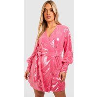 Womens Plus Sequin Wrap Dress - Pink - 12 | boohoo (US & Canada)