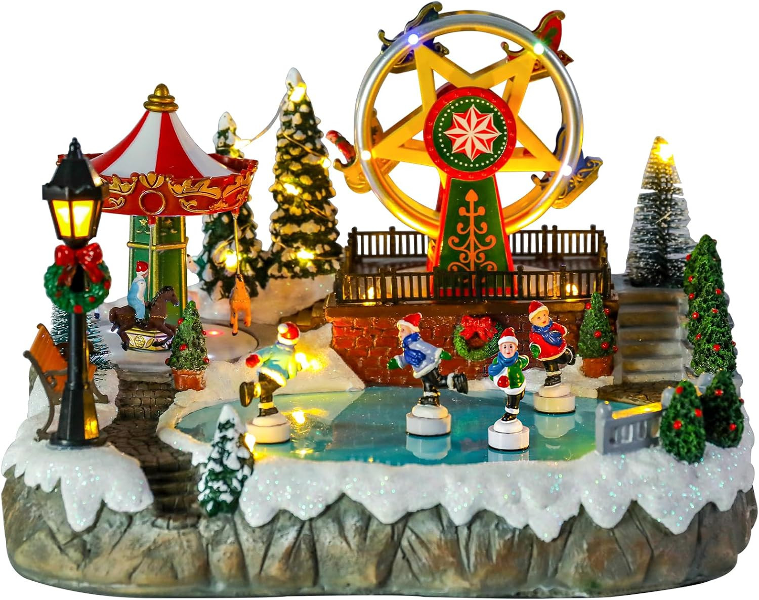Christmas Village Houses, Christmas Ferris Wheel with Carousel,Music | Amazon (US)