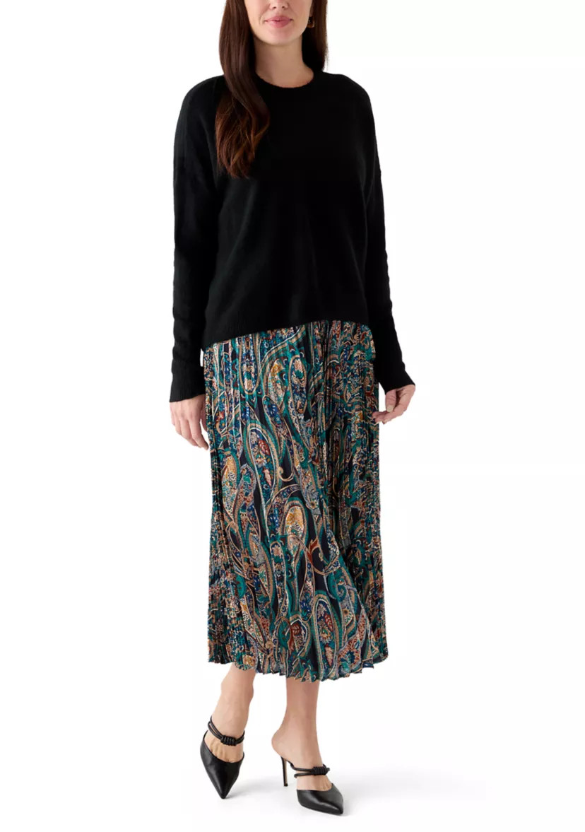 Women's Long Sleeve Sweater Paisley Pleated Twofer Skirt | Belk