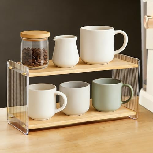 2-Tier Coffee Station Organizer, Acrylic & Pine Wood Mug Holder for Coffee Bar & Matcha Station, ... | Amazon (US)