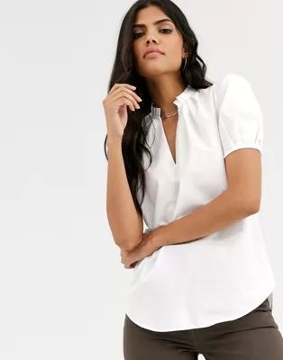 River Island blouse with gathered neck and puff sleeves in white | ASOS US