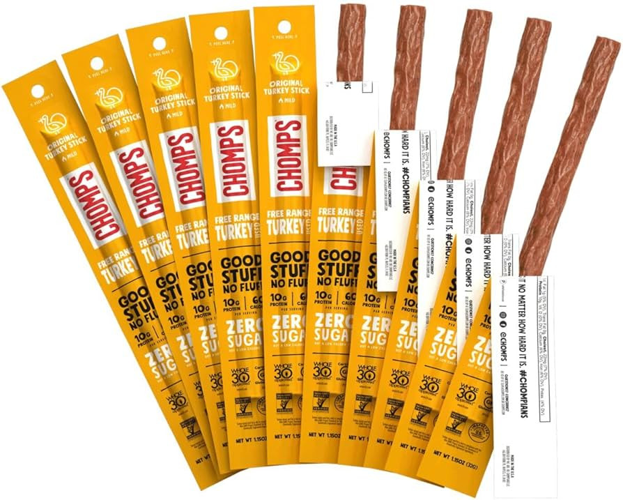 CHOMPS Free Range Turkey Jerky Meat Snack Sticks, Keto, Paleo, Whole30 Approved, Low Carb, High P... | Amazon (US)