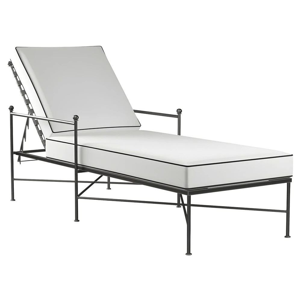 Sunset West Provence White Cushion Black Welt Metal Outdoor Chaise Lounge | Kathy Kuo Home