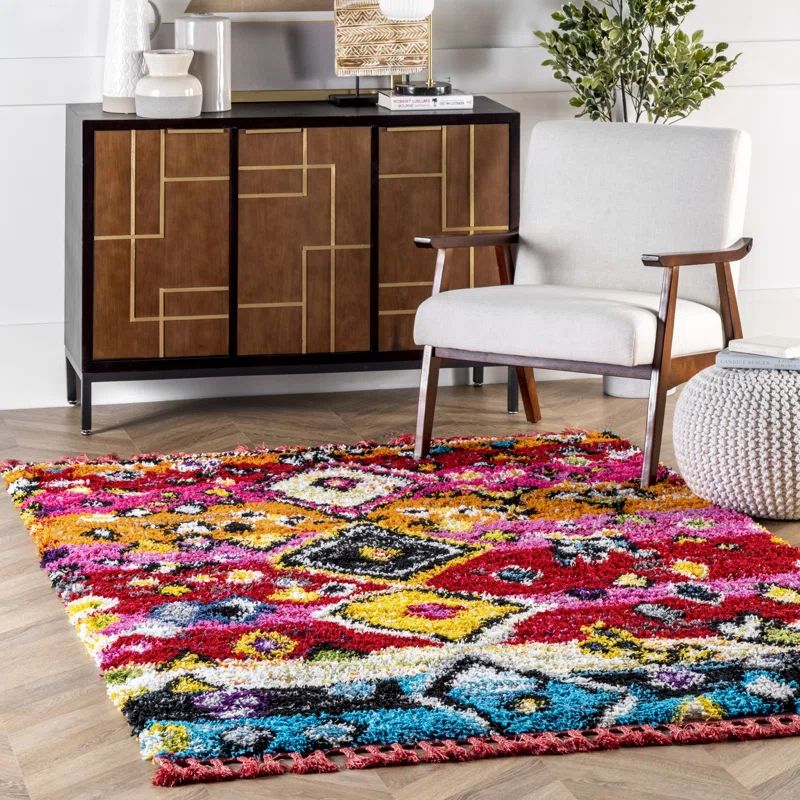 Venlo Moroccan Shag Performance Red/Pink/Orange Rug | Wayfair North America