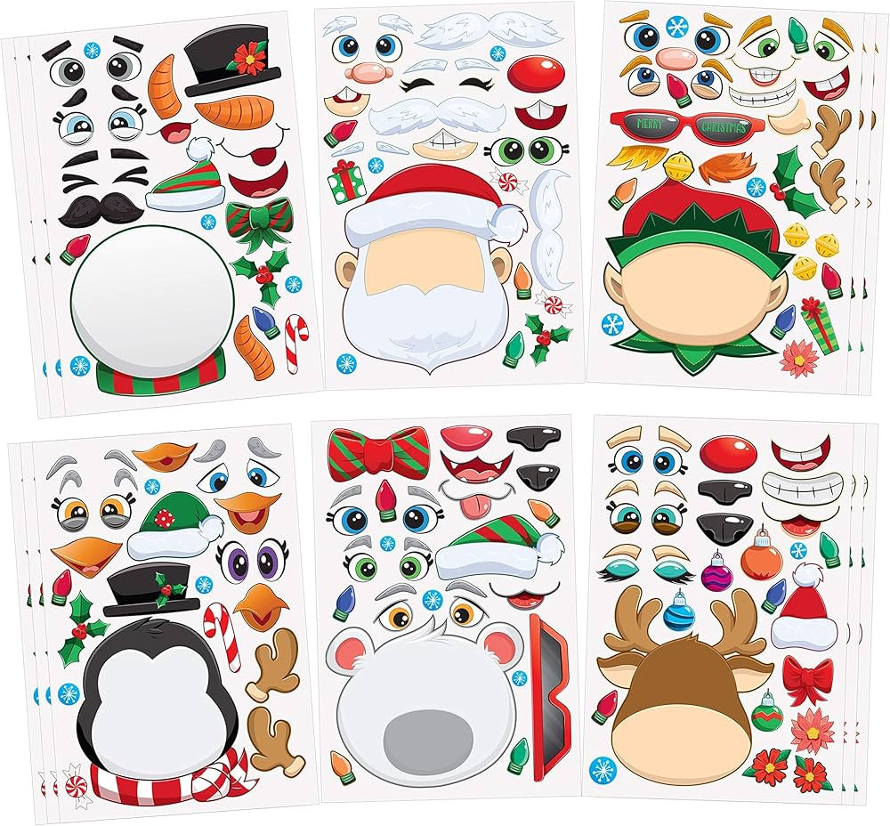 JOYIN 24 Pcs Christmas Make-a-face Stickers, Make Your Own Characters Mix and Match Sticker Sheet... | Amazon (US)