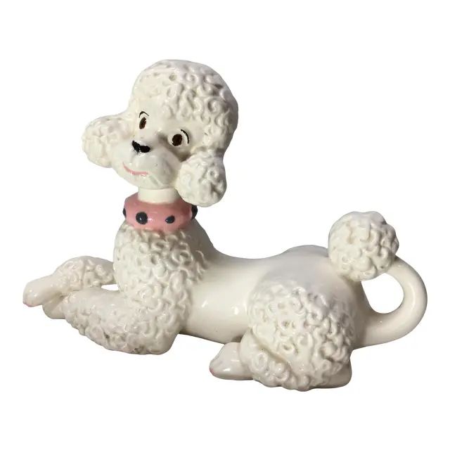 1950s Hand Painted Ceramic Poodle in Pink | Chairish