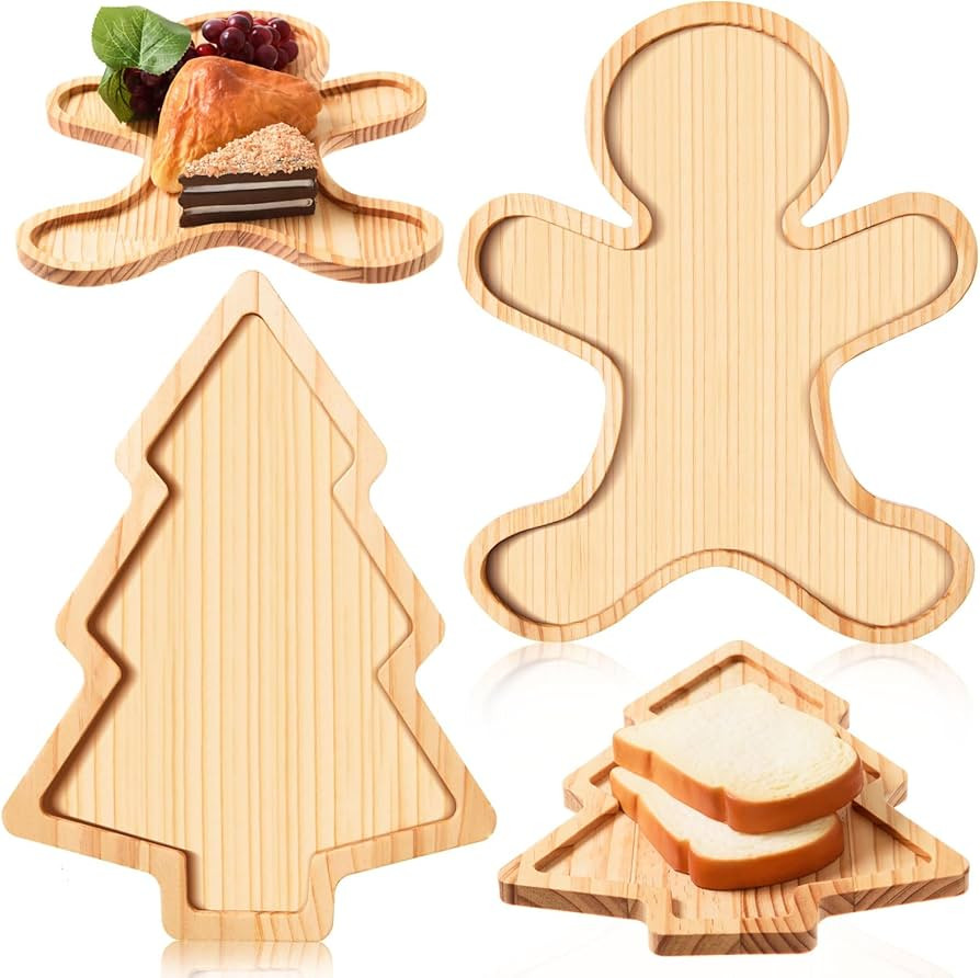 FOBSME 2 Pcs Christmas Wooden Serving Platters Christmas Tree and Gingerbread Man Charcuterie Boa... | Amazon (US)