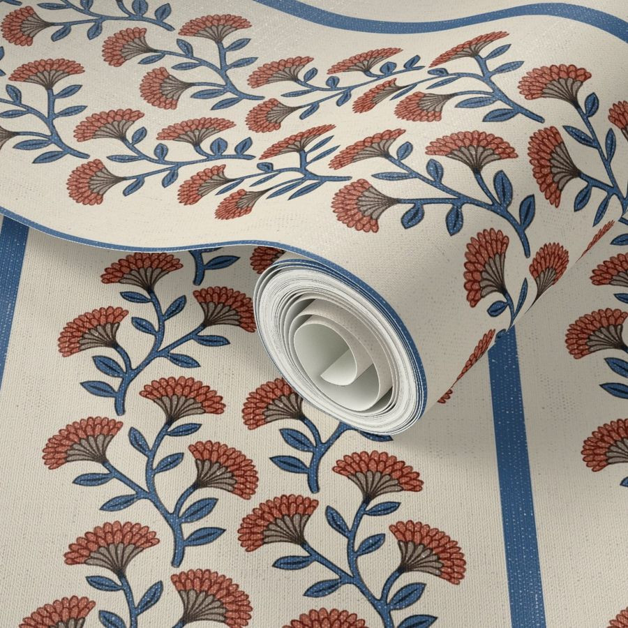 132Autumnal Table - fan floral in vertical stripes Wallpaper bytaranealart | Spoonflower