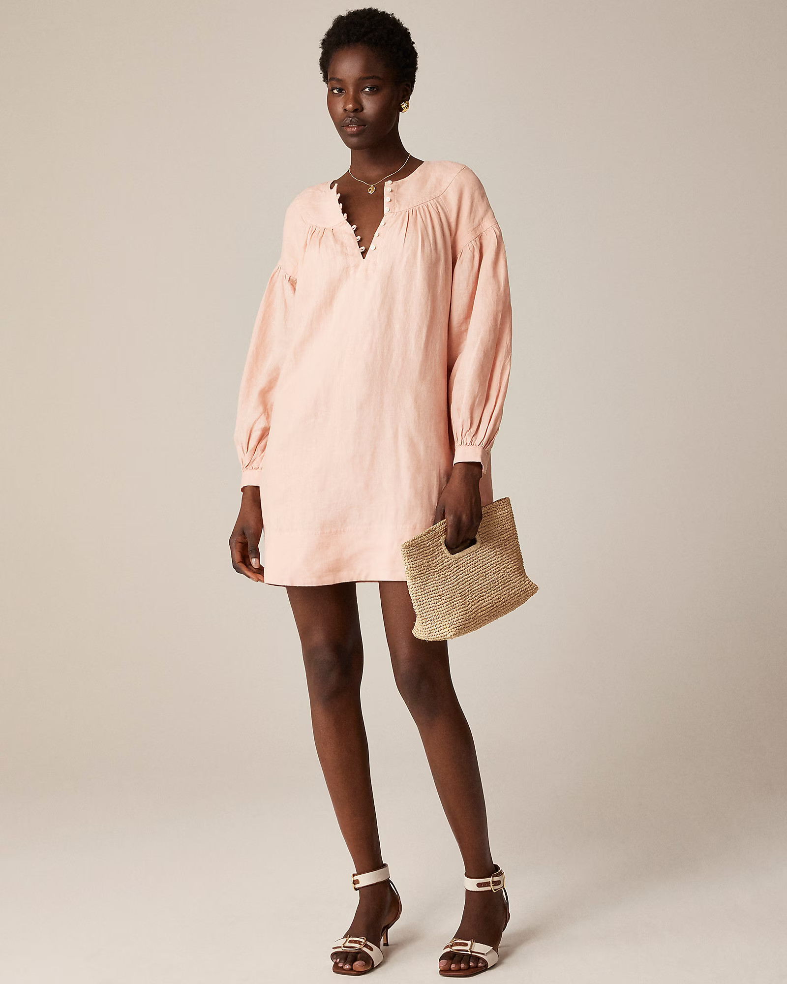 Gathered popover dress in linen | J. Crew US