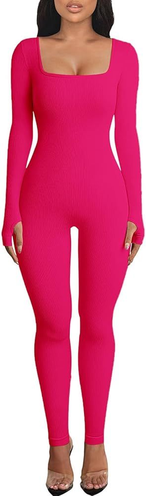 OEAK Womens Ribbed Jumpsuit with Tummy Control Long Sleeve Unitard Casual Yoga Rompers High Waist... | Amazon (US)