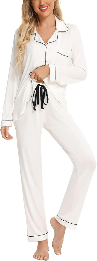 Leikar Button Up Pajama Set For Women Long Sleeve Shirt and Pajama Pants Soft Pjs Lounge Sets S-X... | Amazon (US)