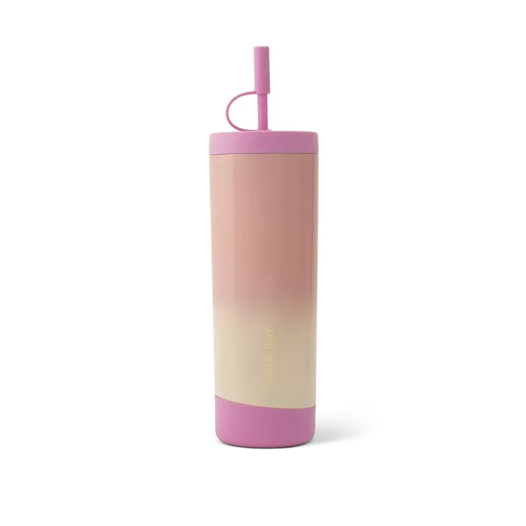 Thyme & Table 24 fl oz Stainless Steel Auden Tumbler with Straw, Rose Ombre Shimmer | Walmart (US)