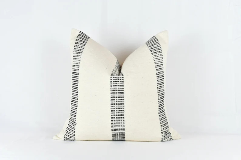 Cruella - Ivory and Brown Striped Woven Cotton Pillow Cover | Etsy (US)