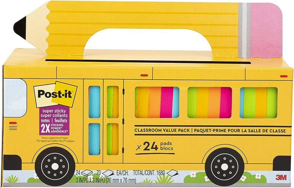Post-it Super Sticky Notes Value Pack, 24 Pads, Convenient School Bus Carry and Storage Case, 2X ... | Amazon (US)
