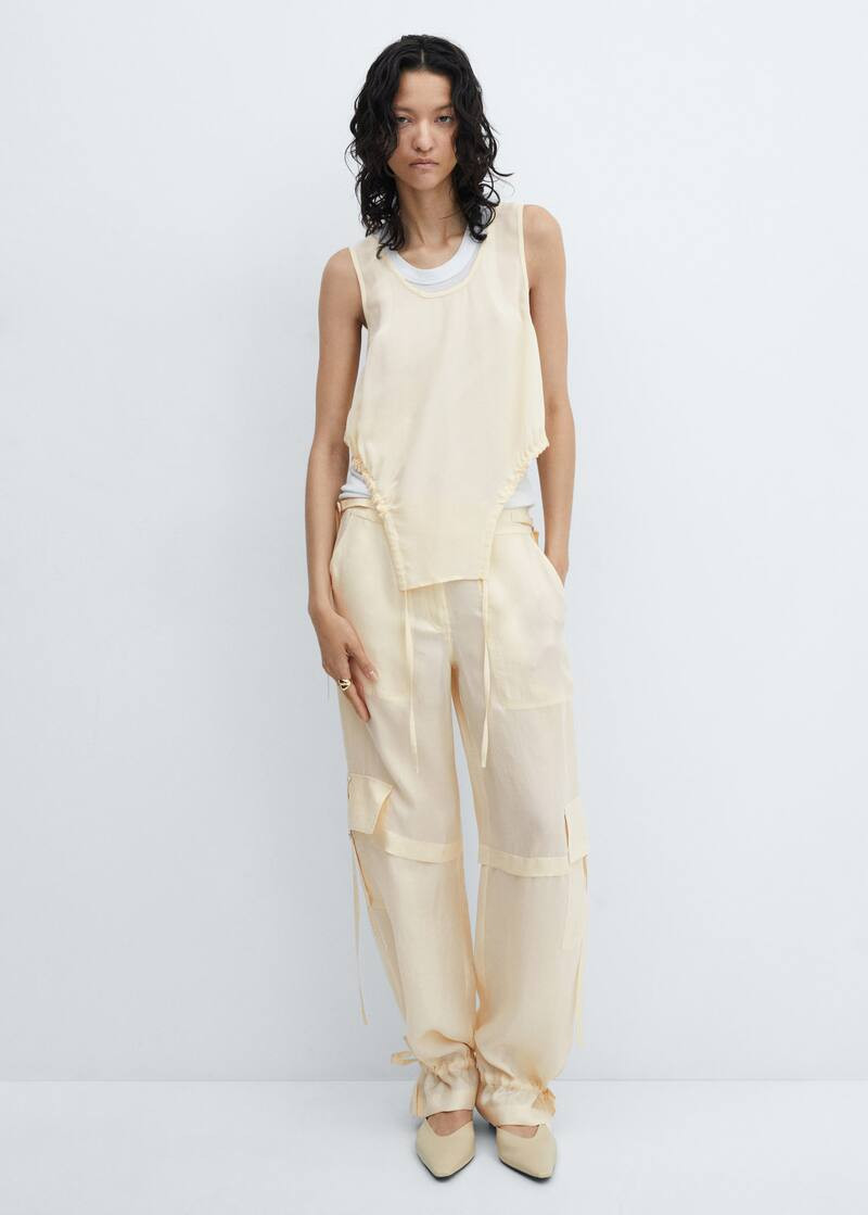 Semitransparent top with side pleats -  Women | Mango USA | MANGO (US)