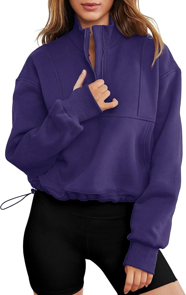LOMON Women's Sweatshirts Fleece Lined Half Zip Pullover Long Sleeve Workout Crop Tops with Pocke... | Amazon (US)