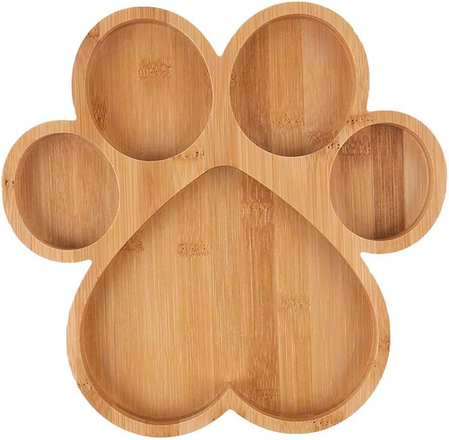 Paw Shaped Serving Tray with 5 Grooves 10 inch Wooden Cutting Board Claw Candy Dish Bowl (Paw) | Amazon (US)