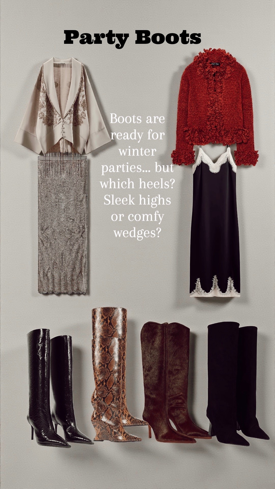 Boots are calling for the winter parties, but now I need to pick the heels. I love a sleek high heel moment… but the comfort of a low or wedge heel is always so tempting.

#LTKWedding #LTKHoliday