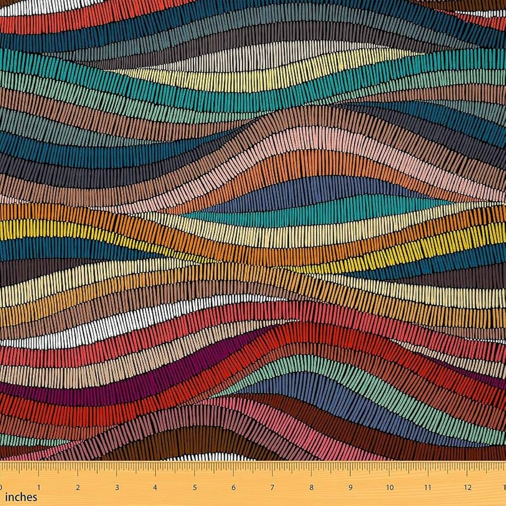 Boho Fabric By The Yard Bohemian Wavy Upholstery Fabric Rainbow Embroidered Waves Print Decorativ... | Amazon (US)
