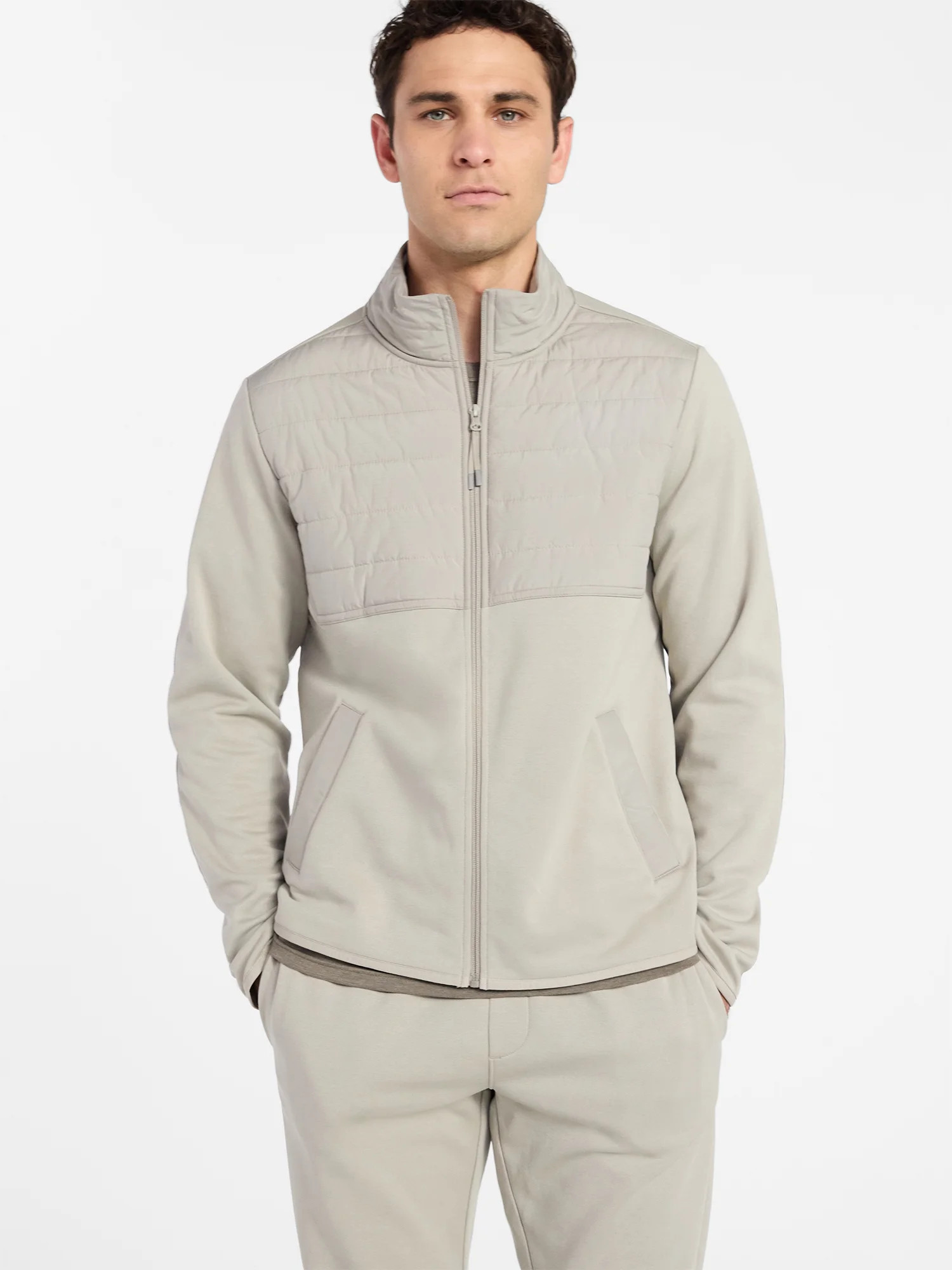 Athletic Works Men's and Big Men's Full Zip Mock Neck Hybrid Jacket, Size S-3XL | Walmart (US)