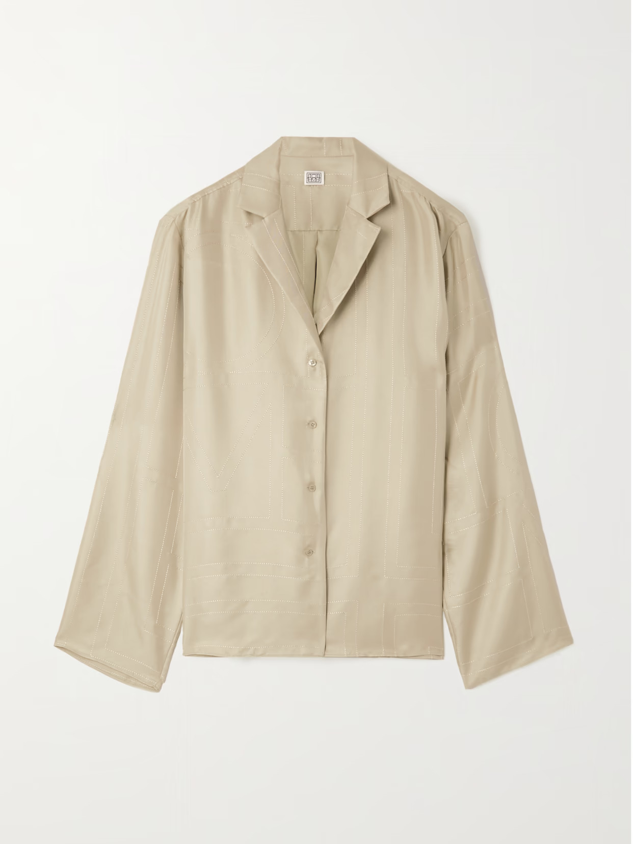 TOTEME - Embroidered Silk-twill Blouse - Gray | NET-A-PORTER (UK & EU)