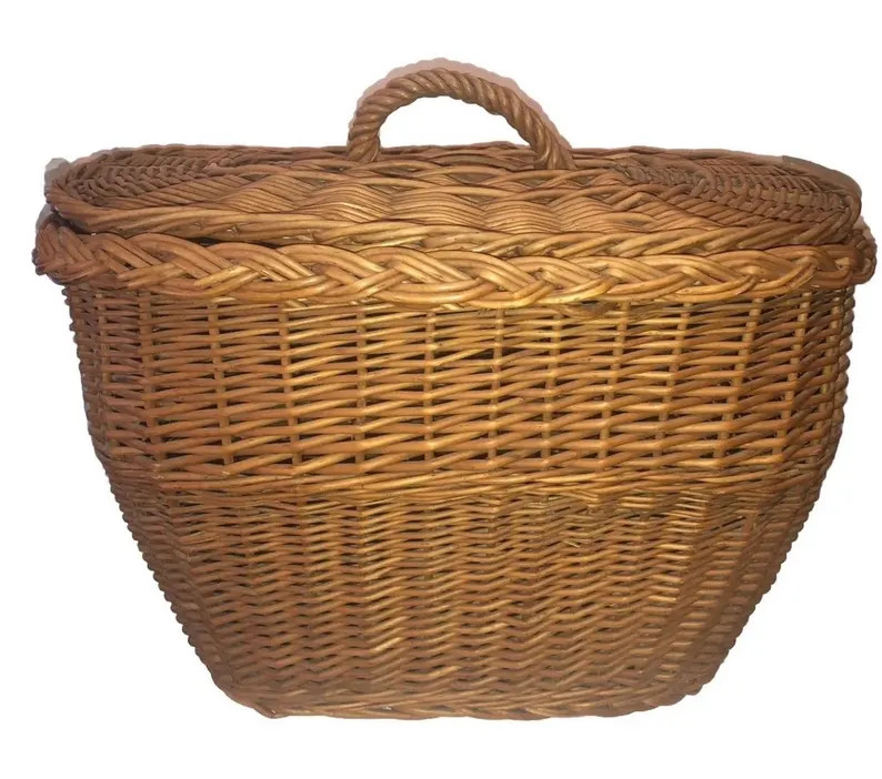 Antique Primitive Large 18" X 15” Wicker Oval Storage Basket With Hinged Lid - Etsy | Etsy (US)