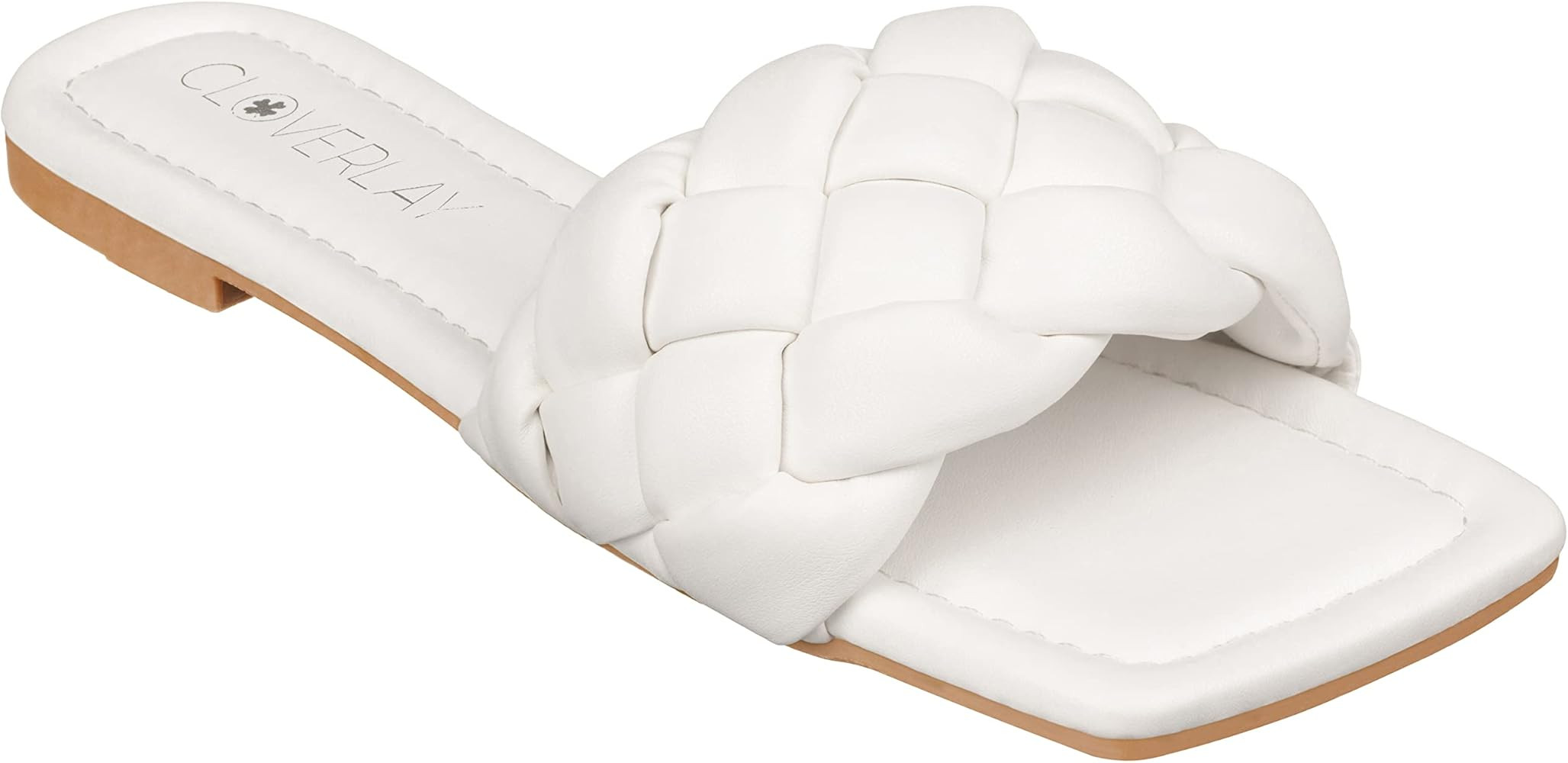 CLOVERLAY Yara Women's Square Open Toe Slides Braided Woven Single Band Slip on Flat Sandals | Amazon (US)