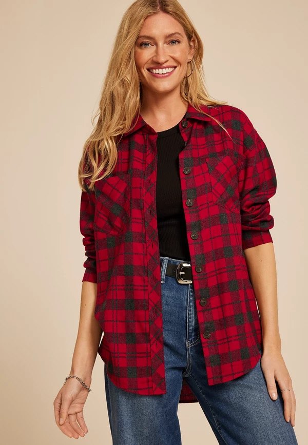 Plaid Boyfriend Tunic Button Down Shirt | Maurices