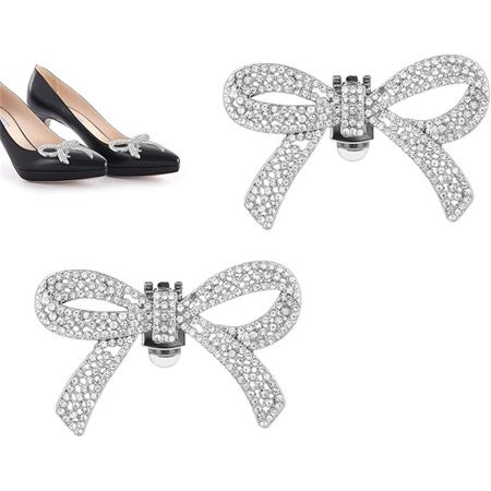 1 Pair Silver Rhinestone Bow Shoe Clips Detachable Clips with Diamond Bow Bowknot Shoe Buckle Clips Decoration Wedding Shoe Accessories for Women Elegant Bow Clips for All Kinds of Shoes | Walmart (US)