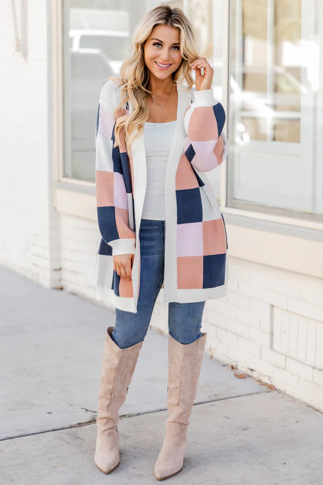 Show You How Multicolor Checkered Cardigan | Pink Lily