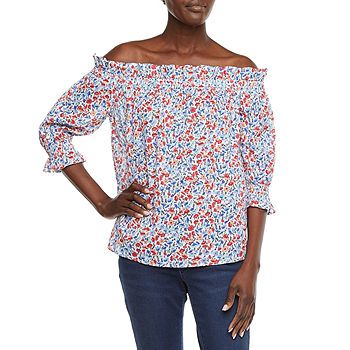 St. John's Bay Womens Straight Neck 3/4 Sleeve Blouse | JCPenney