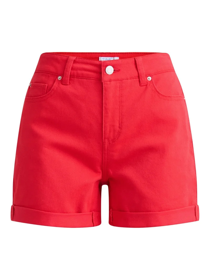 Time and Tru Women's Rolled Cuff Denim Shorts, 4" Inseam, Size 0-22 | Walmart (US)