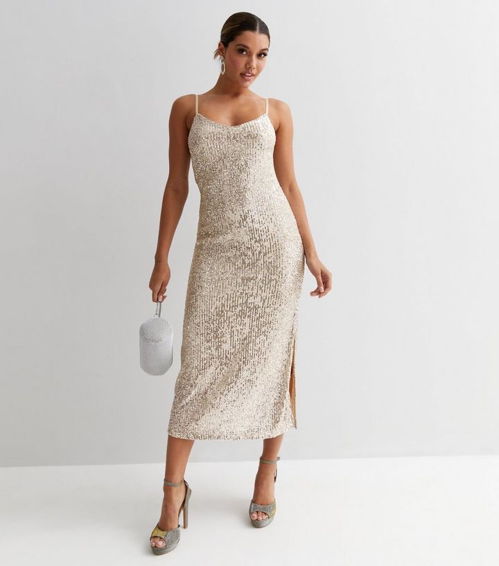 Silver Sequin Scoop Neck Strappy Midi Slip Dress
						
						Add to Saved Items
						Remove fro... | New Look (UK)