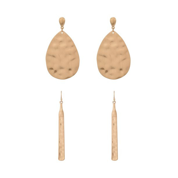The Pioneer Woman Hammered Gold Duo Drop Earrings | Walmart (US)